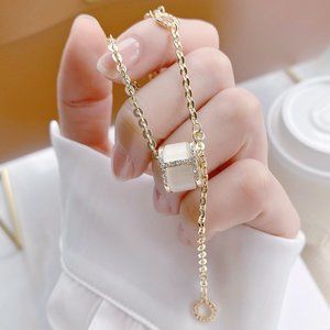 NEW 14K Gold Plated Diamond Circle Drop Necklace